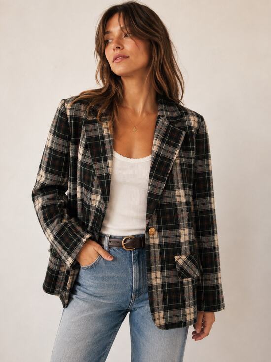 Vintage Jackets & Blazers - VINTAGE 90s Y2K RT Wool Green Plaid Blazer Sz. S